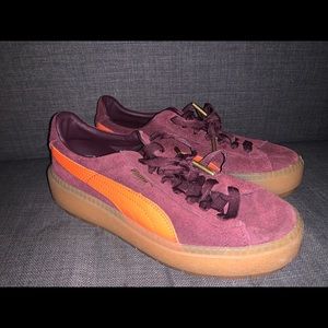Size 7 Puma Creeper Platform Shoes burgundy/orange